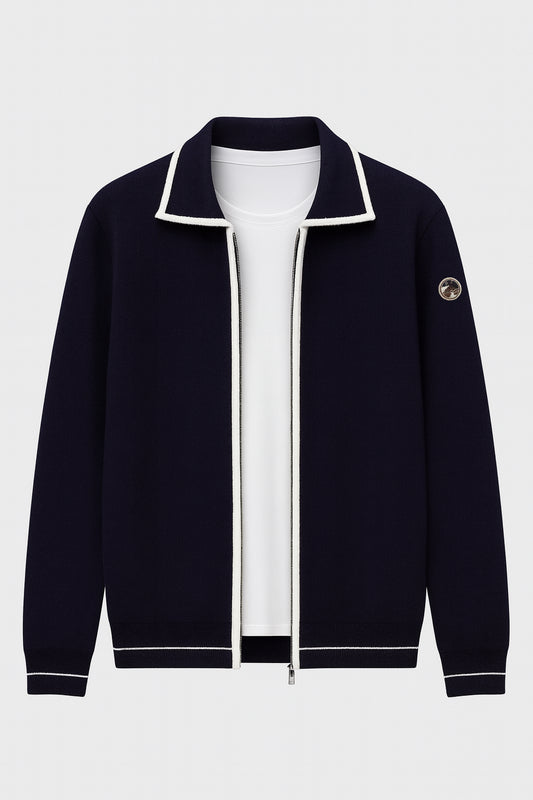 Merino Polo Cardigan Navy