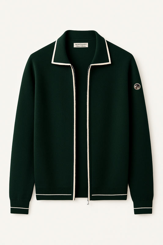 Merino Polo Cardigan Dark Green